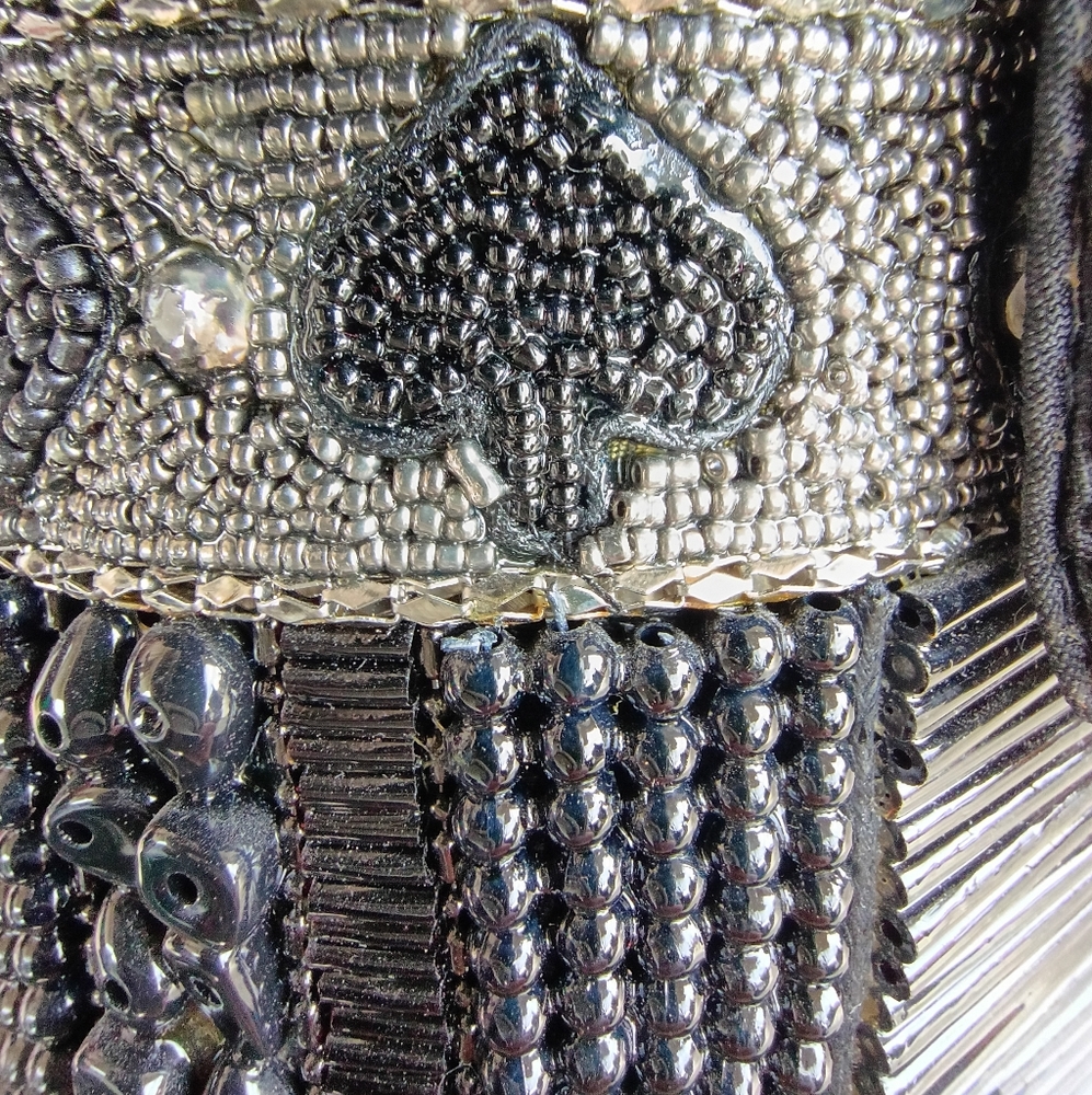 Rare Mary Frances Hocus Pocus Black Beaded Magician's Rabbit In A Hat Bucket Bag - Picture 3 of 16